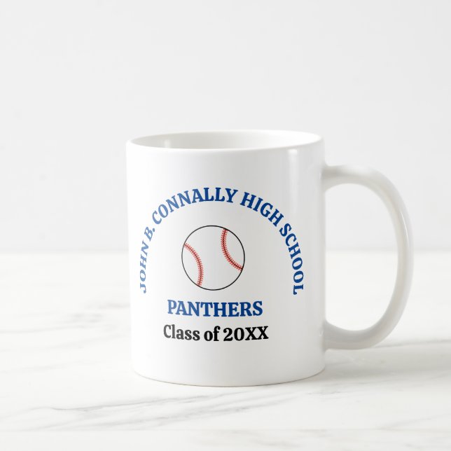 Blue High School Baseball Player Personalized Coffee Mug (Right)