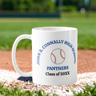 Blue High School Baseball Player Personalized Coffee Mug