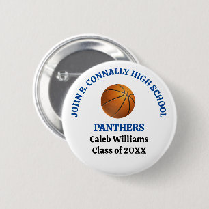 Blue High School Basketball Player Personalized 2 Inch Round Button