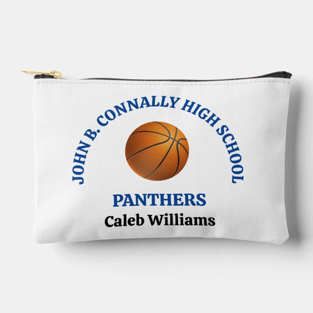 Blue High School Basketball Player Personalized Accessory Pouch (Front)