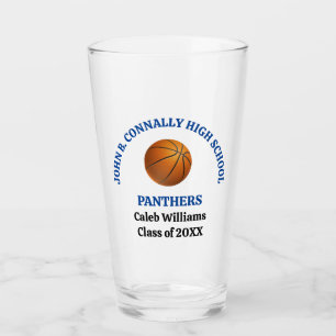 Blue High School Basketball Player Personalized Glass