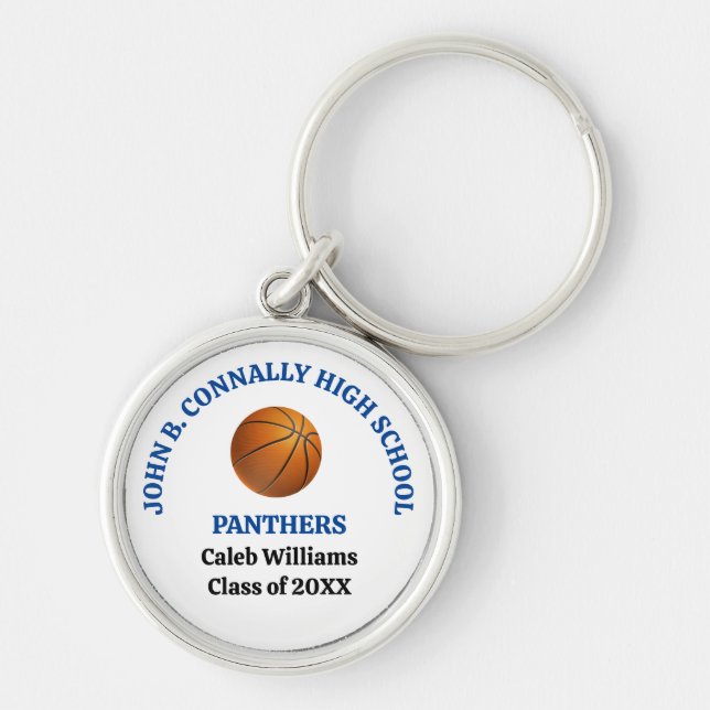 Blue High School Basketball Player Personalized Keychain (Front)