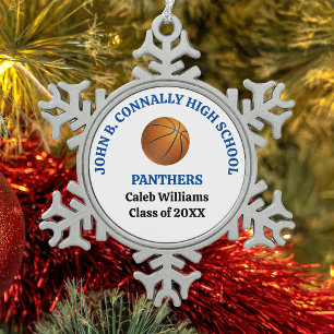 Blue High School Basketball Player Personalized Snowflake Pewter Christmas Ornament