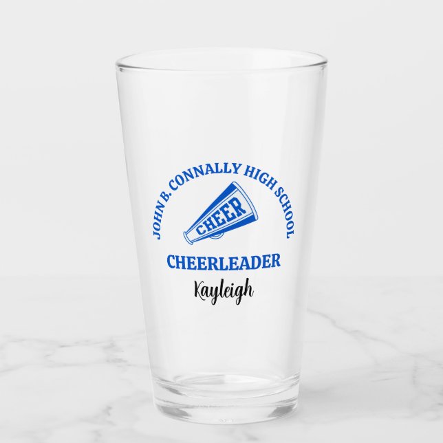 Blue High School Cheerleader Personalized Glass (Front)