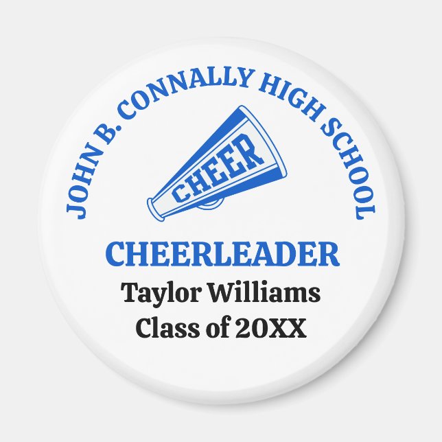 Blue High School Cheerleader Personalized Magnet (Front)