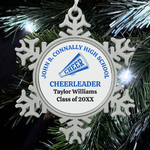 Blue High School Cheerleader Personalized Snowflake Pewter Christmas Ornament