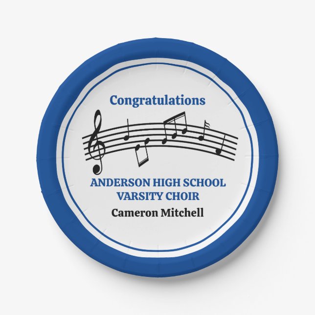 Blue High School Choir Custom Party Paper Plate (Front)