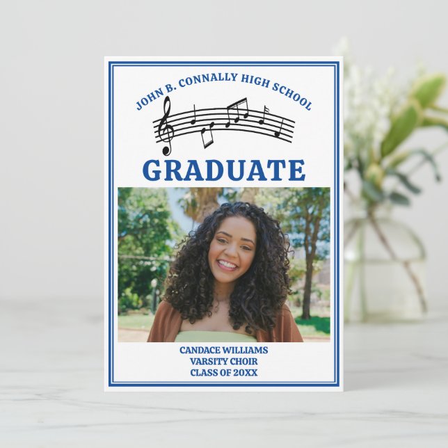 Blue High School Choir Photo Graduation Announcement (Standing Front)