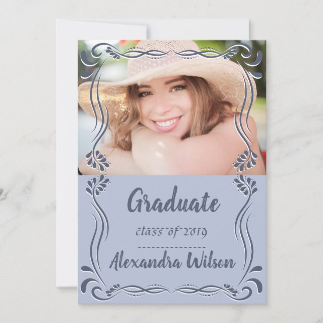 Blue High School Class of 2019 Photo Graduation Invitation (Front)