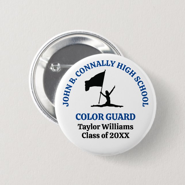 Blue High School Colour Guard Personalized 2 Inch Round Button (Front & Back)