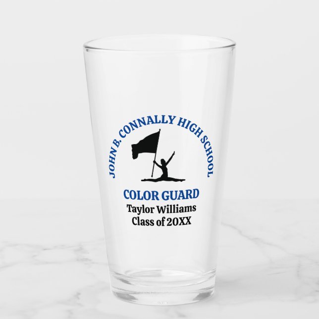 Blue High School Colour Guard Personalized Glass (Front)