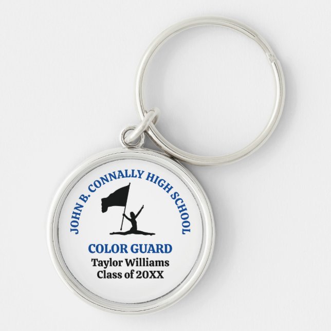 Blue High School Colour Guard Personalized Keychain (Front)