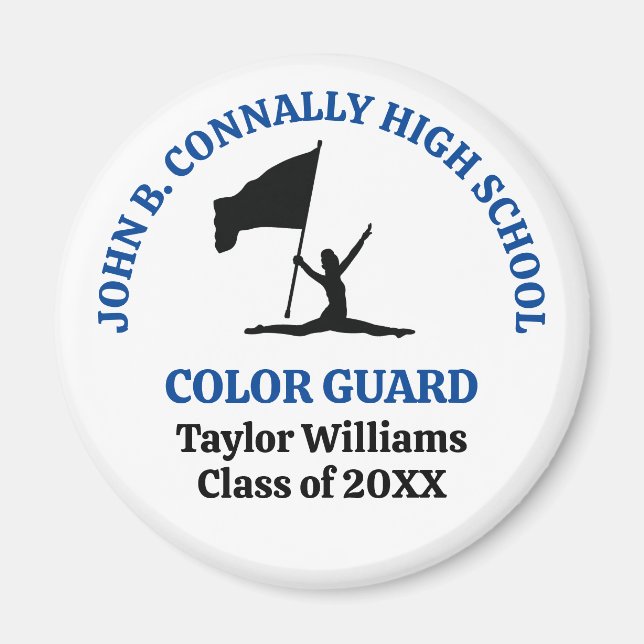 Blue High School Colour Guard Personalized Magnet (Front)