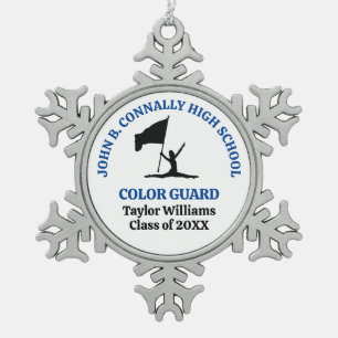 Blue High School Colour Guard Personalized Snowflake Pewter Christmas Ornament