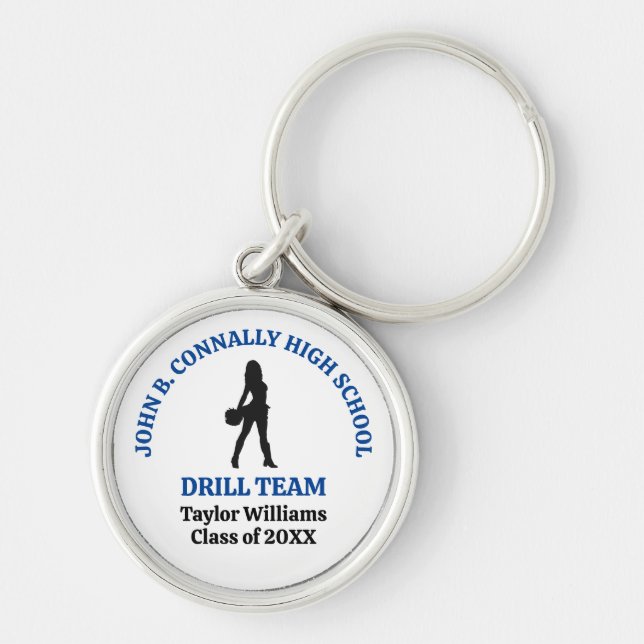 Blue High School Drill Team Dancer Personalized Keychain (Front)