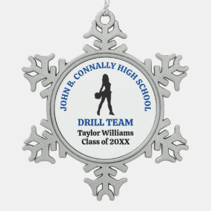 Blue High School Drill Team Dancer Personalized Snowflake Pewter Christmas Ornament