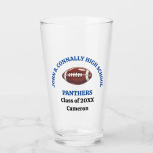 Blue High School Football Player Personalized Glass