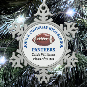 Blue High School Football Player Personalized Snowflake Pewter Christmas Ornament