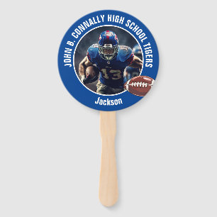 Blue High School Football Player Photo Parent Hand Fan