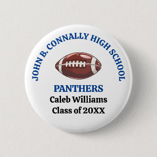 Blue High School Football Team Customized 2 Inch Round Button
