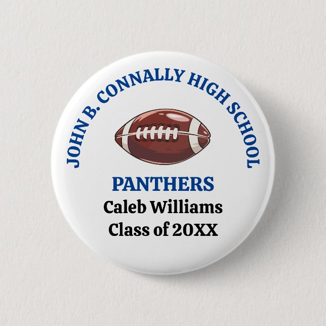 Blue High School Football Team Customized 2 Inch Round Button (Front)