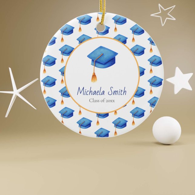 Blue High School Graduation Keepsake Christmas Ceramic Ornament (Creator Uploaded)