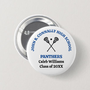Blue High School Lacrosse Team Personalized 2 Inch Round Button