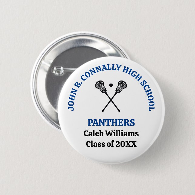 Blue High School Lacrosse Team Personalized 2 Inch Round Button (Front & Back)