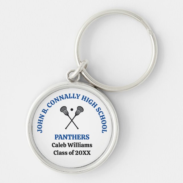 Blue High School Lacrosse Team Personalized Keychain (Front)