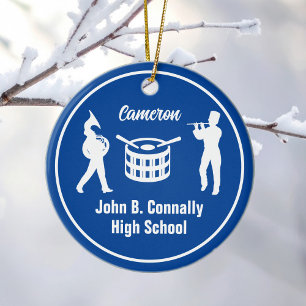 Blue High School Marching Band Custom Christmas Ceramic Ornament