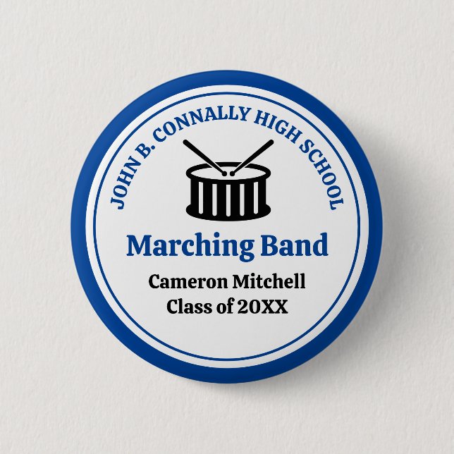 Blue High School Marching Band Customizable 2 Inch Round Button (Front)