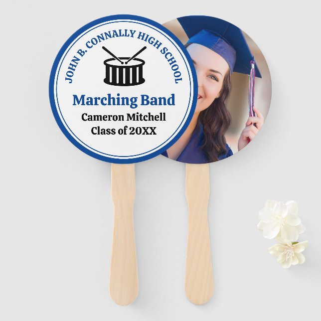Blue High School Marching Band Customizable Hand Fan (Front and Back)