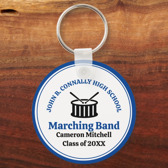 Blue High School Marching Band Customizable Keychain (Front)