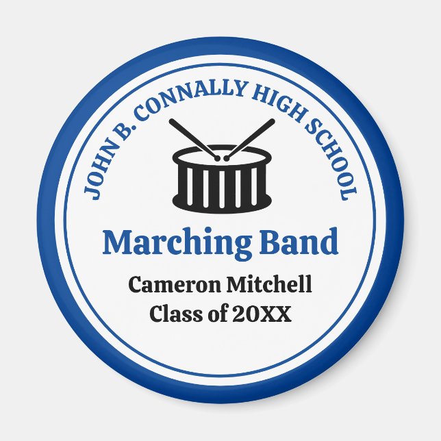Blue High School Marching Band Customizable Magnet (Front)