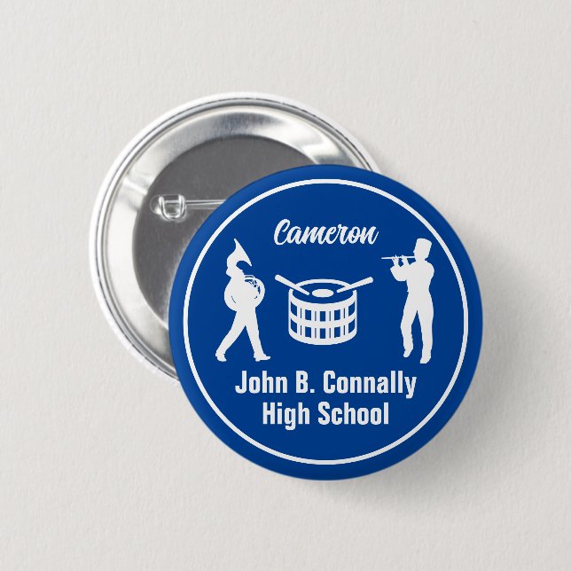 Blue High School Marching Band Personalized 2 Inch Round Button (Front & Back)