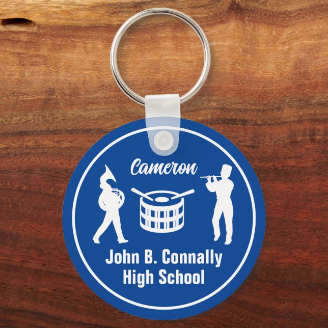 Blue High School Marching Band Personalized Keychain (Front)