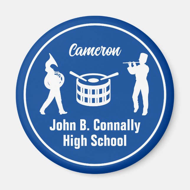 Blue High School Marching Band Personalized Magnet (Front)