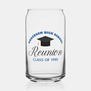 Blue High School Reunion Party Custom Alumni Can Glass