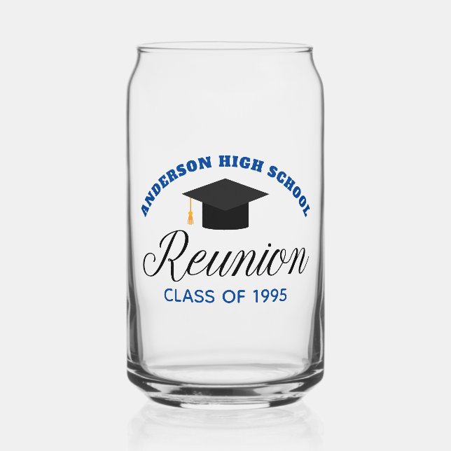 Blue High School Reunion Party Custom Alumni Can Glass (Front)