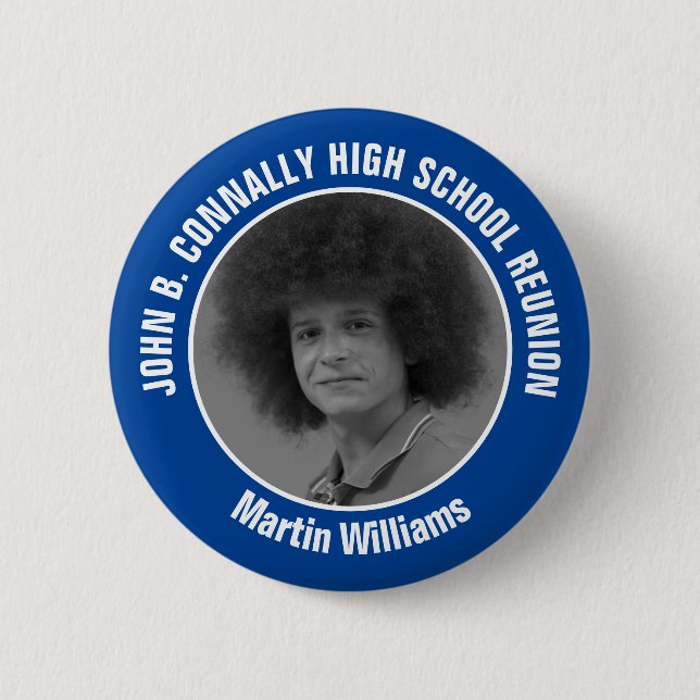 Blue High School Reunion Yearbook Photo 2 Inch Round Button (Front)