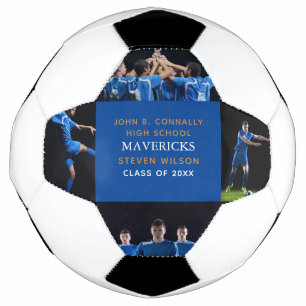 Blue High School Senior 4 Photo Cool Personalized Soccer Ball