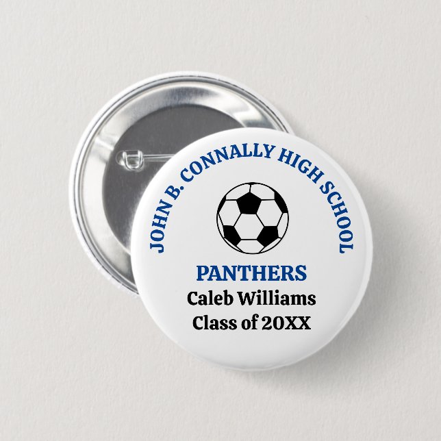 Blue High School Soccer Team Personalized 2 Inch Round Button (Front & Back)