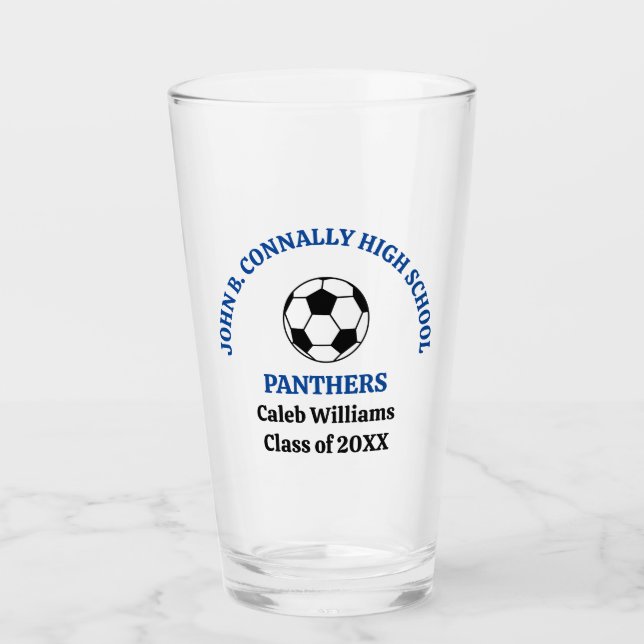 Blue High School Soccer Team Personalized Glass (Front)