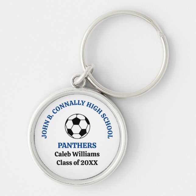 Blue High School Soccer Team Personalized Keychain (Front)