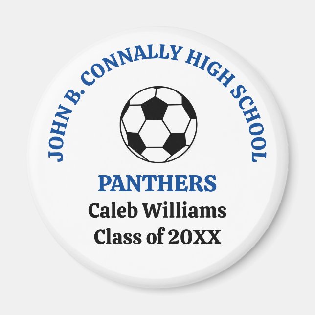 Blue High School Soccer Team Personalized Magnet (Front)