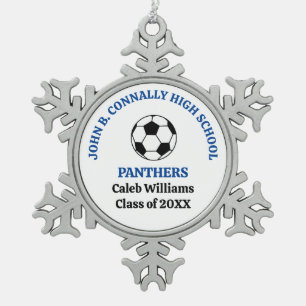 Blue High School Soccer Team Personalized Snowflake Pewter Christmas Ornament