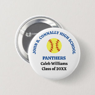 Blue High School Softball Player Personalized 2 Inch Round Button