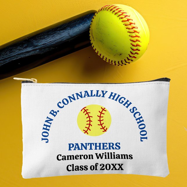 Blue High School Softball Player Personalized Accessory Pouch (Creator Uploaded)