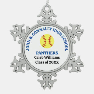 Blue High School Softball Player Personalized Snowflake Pewter Christmas Ornament