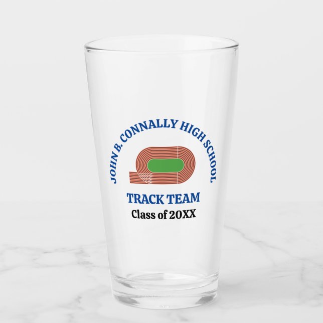 Blue High School Track & Field Team Personalized Glass (Front)